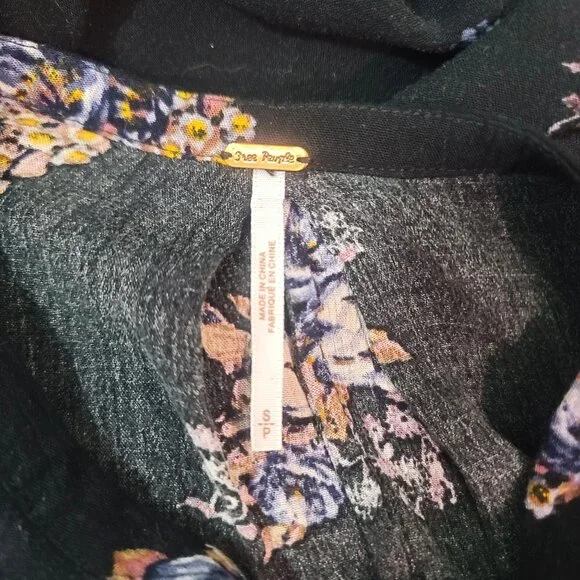 Free People Sz S Sleeveless Black Floral Swing Mini Dress Pockets Gauzy Boho - Picture 6 of 14